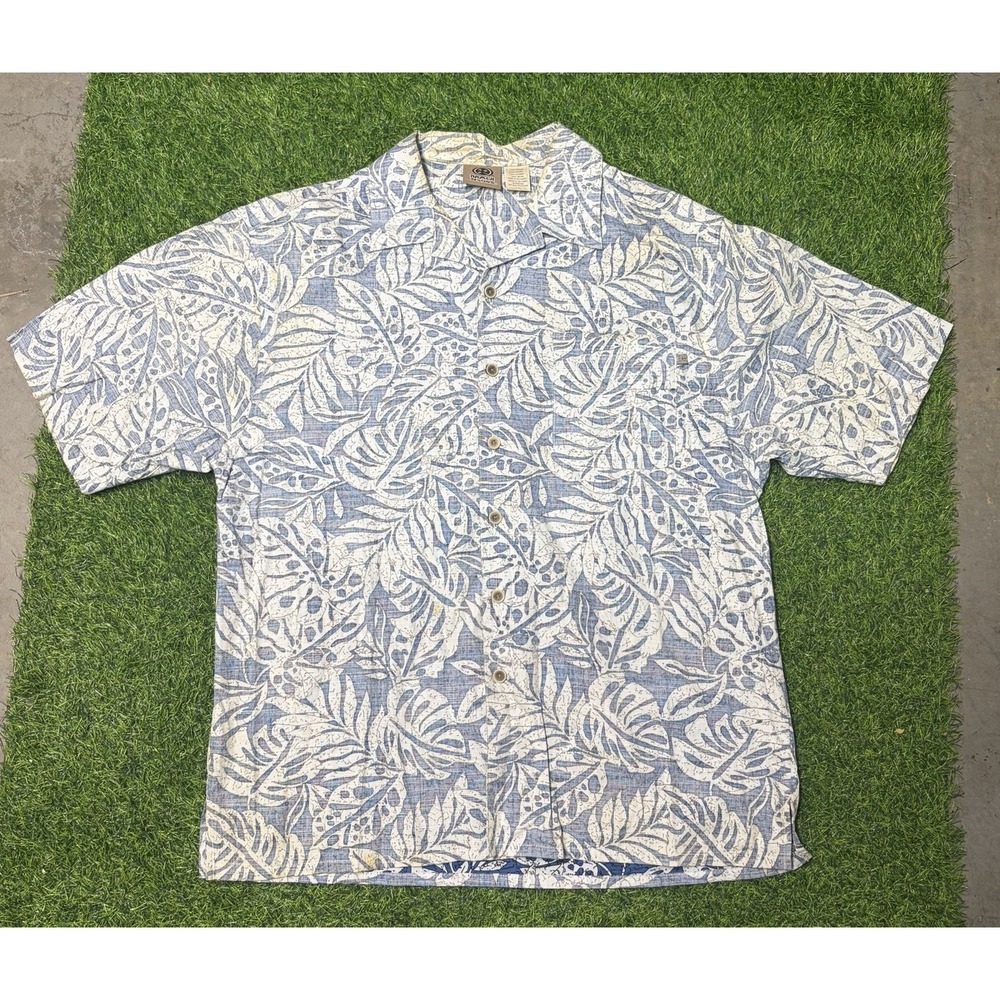 Vintage Maui Sons Shirt Mens Large Blue Floral Button Up Camp Reverse Hawaiian